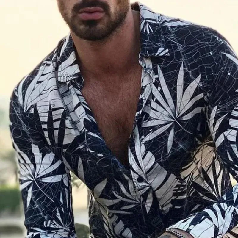 Men's Casual Lapel Floral Print Long Sleeve Shirt 50293768TO sold by Manly product image thumbnail 3
