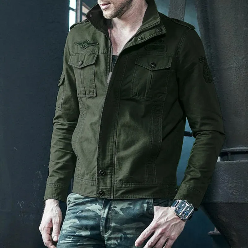 Men's Motorcycle Cotton Casual Solid Color Multi-Pocket Cargo Jacket 50429295Y sold by Manly product image thumbnail 4