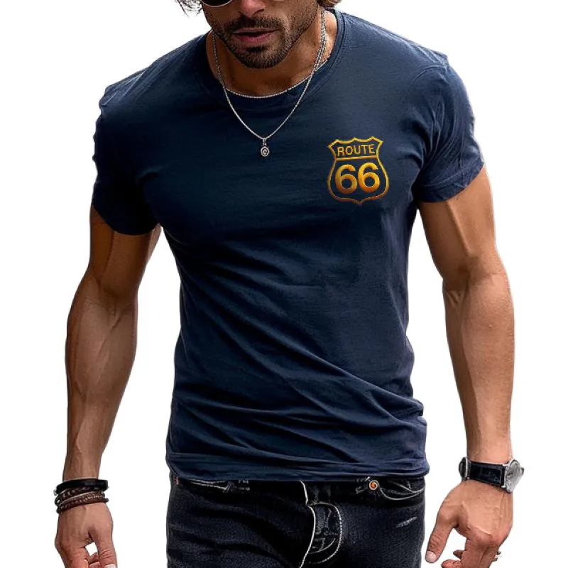 Men's Casual Embroidered Route 66 Short Sleeve T-Shirt 49392238TO sold by Manly