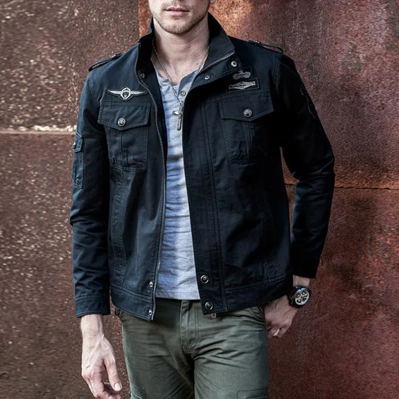 Men's Motorcycle Cotton Casual Solid Color Multi-Pocket Cargo Jacket 50429295Y sold by Manly product image thumbnail 2