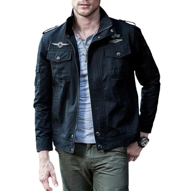 Men's Motorcycle Cotton Casual Solid Color Multi-Pocket Cargo Jacket 50429295Y sold by Manly