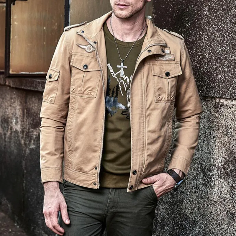 Men's Motorcycle Cotton Casual Solid Color Multi-Pocket Cargo Jacket 50429295Y sold by Manly product image thumbnail 3