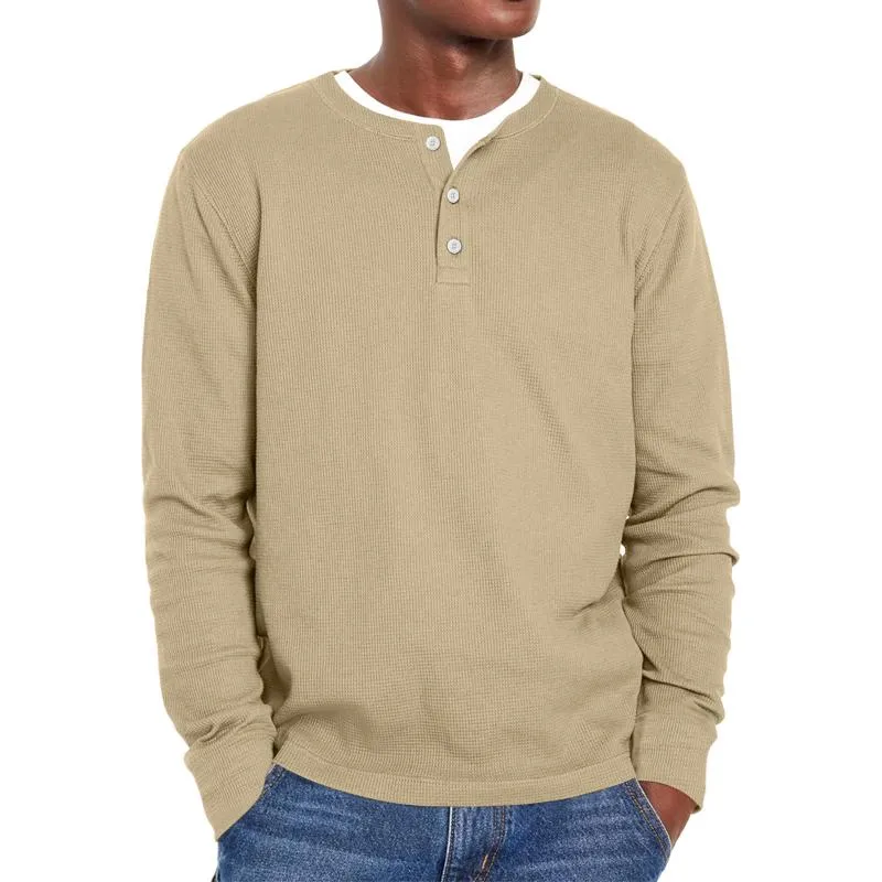 Men's Casual Henley Collar Waffle Loose Long Sleeve T-Shirt 62271447M sold by Manly product image thumbnail 3