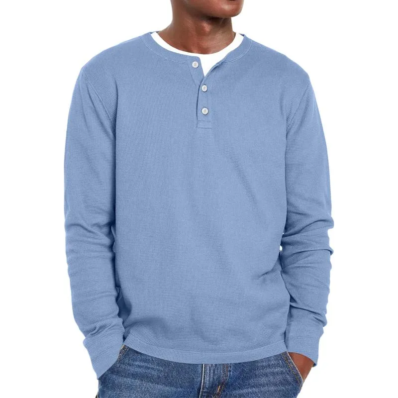 Men's Casual Henley Collar Waffle Loose Long Sleeve T-Shirt 62271447M sold by Manly product image thumbnail 2