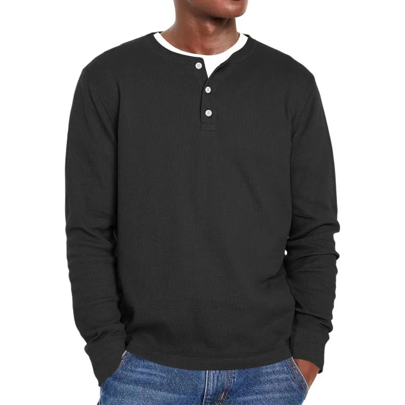 Men's Casual Henley Collar Waffle Loose Long Sleeve T-Shirt 62271447M sold by Manly product image thumbnail 5