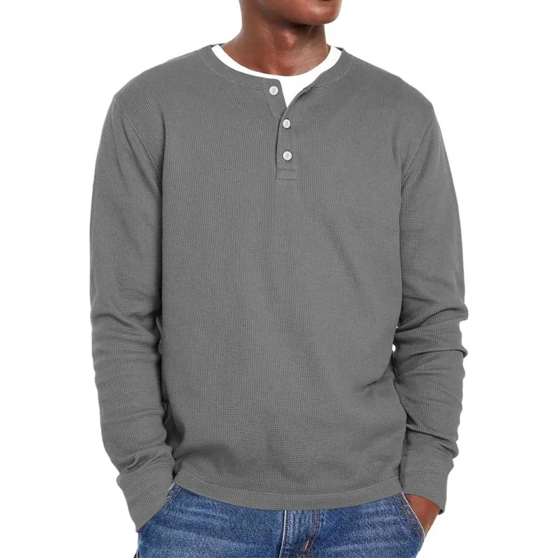 Men's Casual Henley Collar Waffle Loose Long Sleeve T-Shirt 62271447M sold by Manly