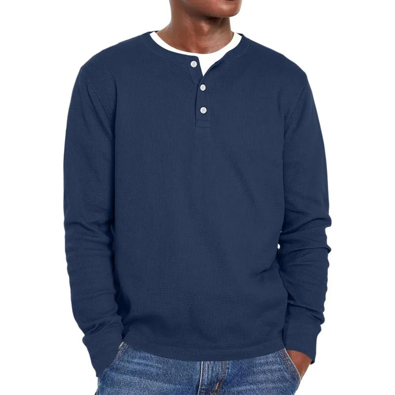 Men's Casual Henley Collar Waffle Loose Long Sleeve T-Shirt 62271447M sold by Manly product image thumbnail 4