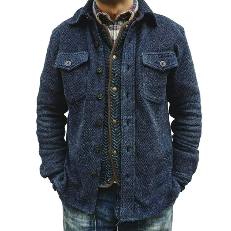 Men's Retro Solid Color Wool Double Breast Pocket Jacket 02219778Y sold by Manly