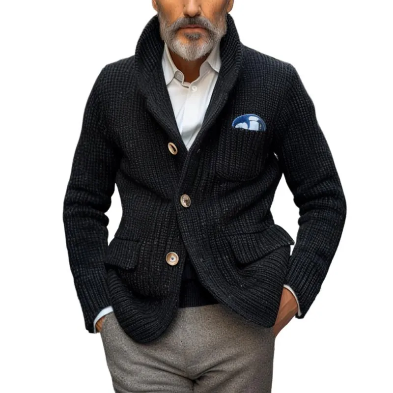 Men's Casual Lapel Single-breasted Slim Fit Multi-pocket Knitted Blazer 20454415M sold by Manly