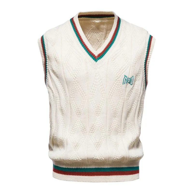 Men's Casual V-Neck Contrast Knit Vest 05194262M sold by Manly