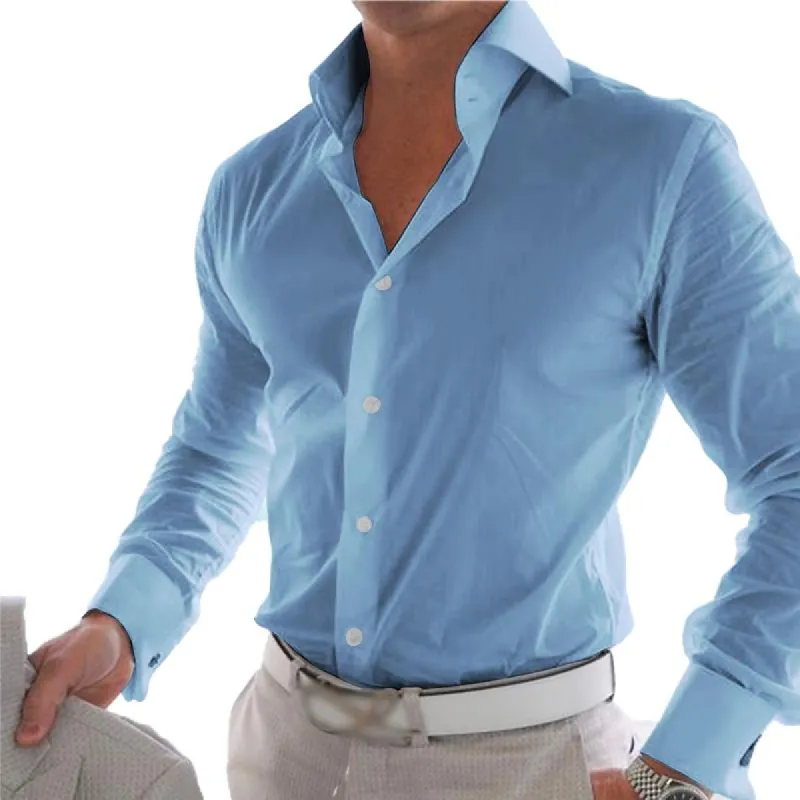 Men's Casual Solid Color Lapel Long Sleeve Shirt 55418336Y sold by Manly