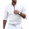 Men's Casual Cotton Linen Solid Color Long Sleeve Lapel Shirt 29530875M sold by Manly