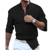 Men's Casual Cotton Linen Solid Color Long Sleeve Lapel Shirt 29530875M sold by Manly