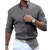 Men's Casual Cotton Linen Solid Color Long Sleeve Lapel Shirt 29530875M sold by Manly