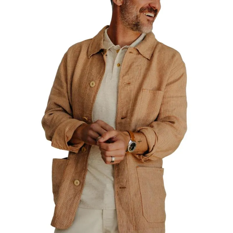 Men's Retro Striped Multi-Pocket Thin Jacket 86397064Y sold by Manly