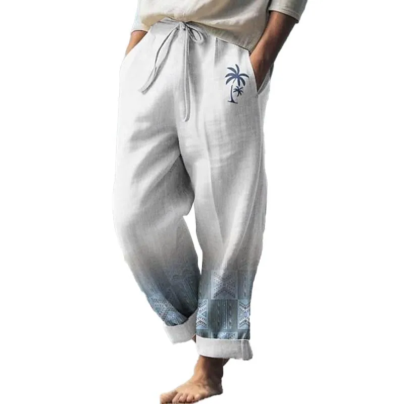 Men's Casual Coconut Print Drawstring Straight Trousers 16024824Y sold by Manly