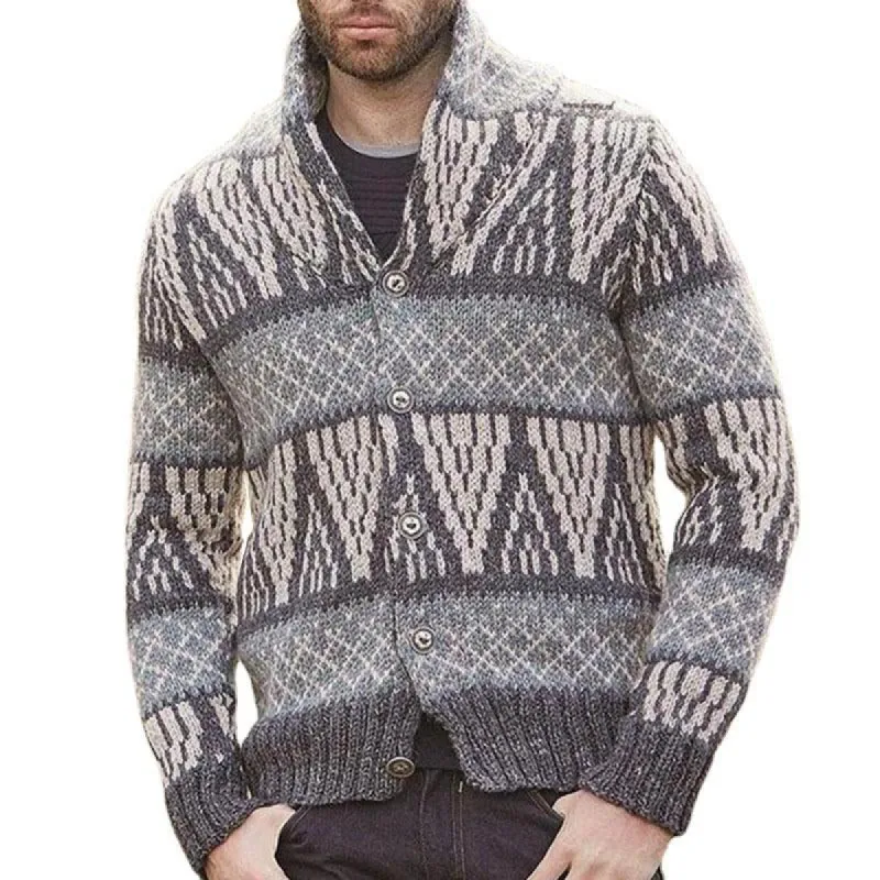 Men's Casual Lapel Jacquard Long Sleeve Knit Sweater 64813081M sold by Manly