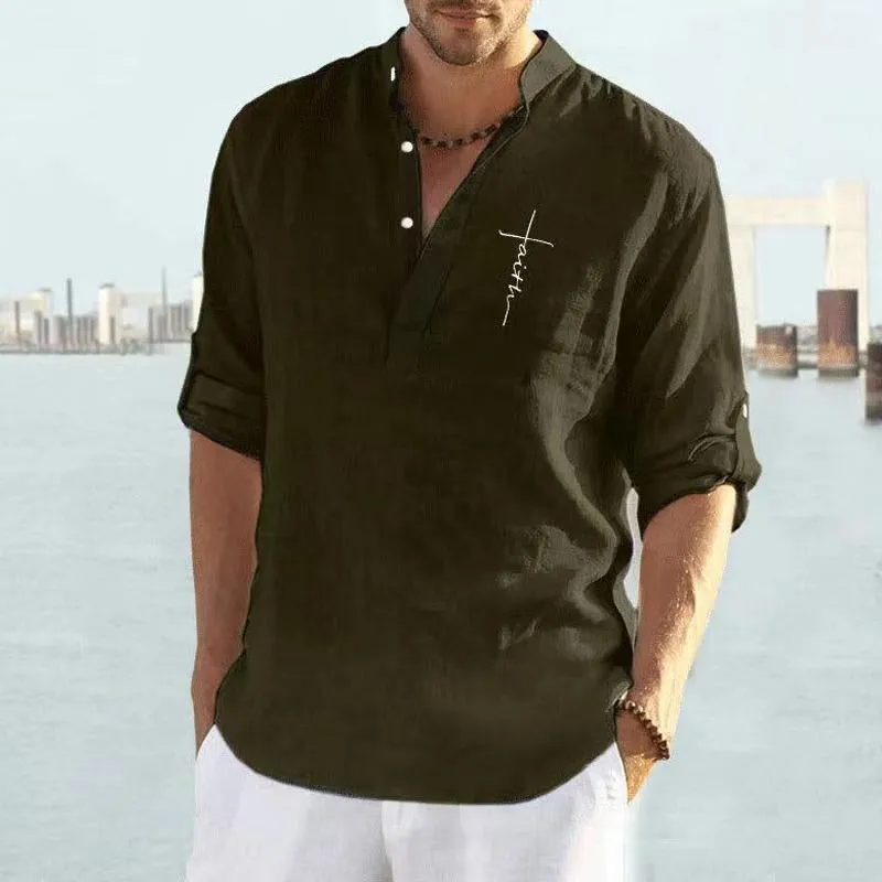 Men's Casual Letter Print Solid Color Long Sleeve Shirt 77025368Y sold by Manly product image thumbnail 3