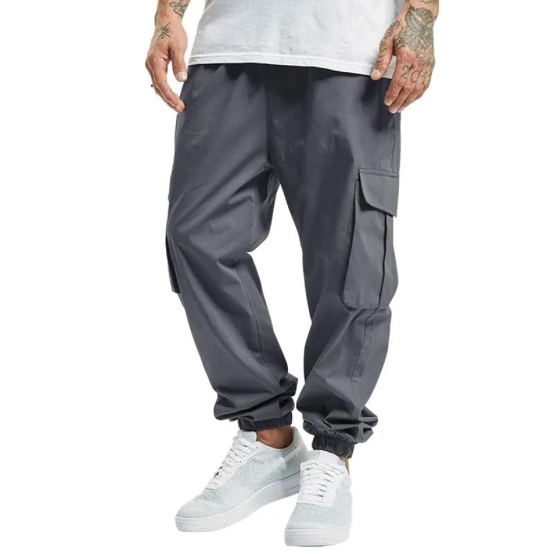 Men's Solid Loose Elastic Waist Multi-pocket Cargo Pants 45772247Z sold by Manly