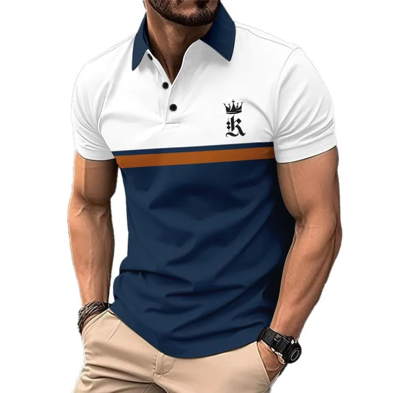 Men's Letter Print Color Block Short Sleeve Polo Shirt 57233067Y sold by Manly