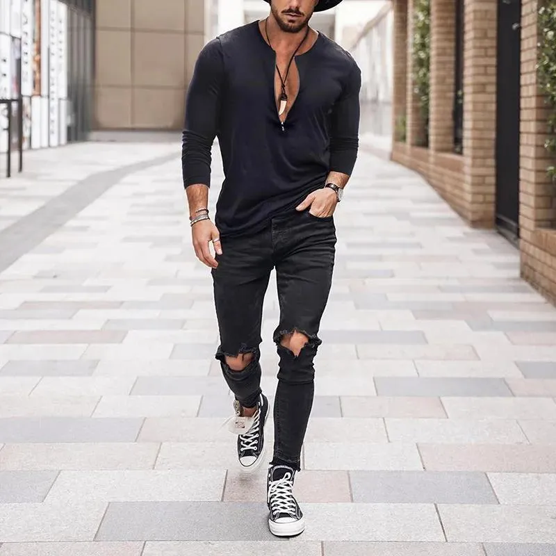 Men's Casual Cotton Blended Zipper Neck Slim Fit Long Sleeve T-Shirt 70815457M sold by Manly product image thumbnail 3