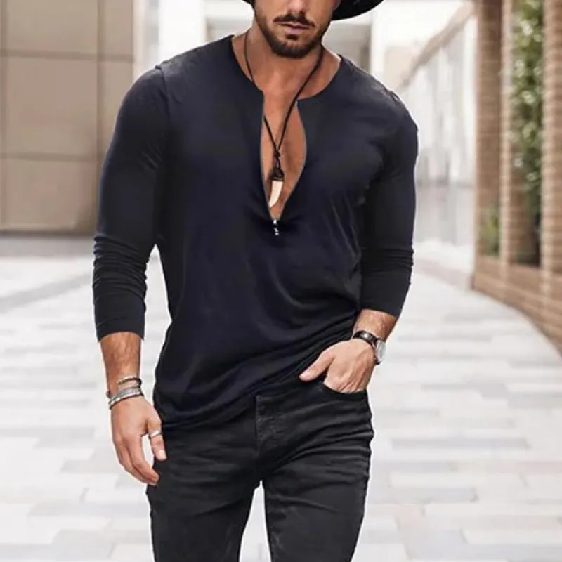 Men's Casual Cotton Blended Zipper Neck Slim Fit Long Sleeve T-Shirt 70815457M sold by Manly product image thumbnail 2