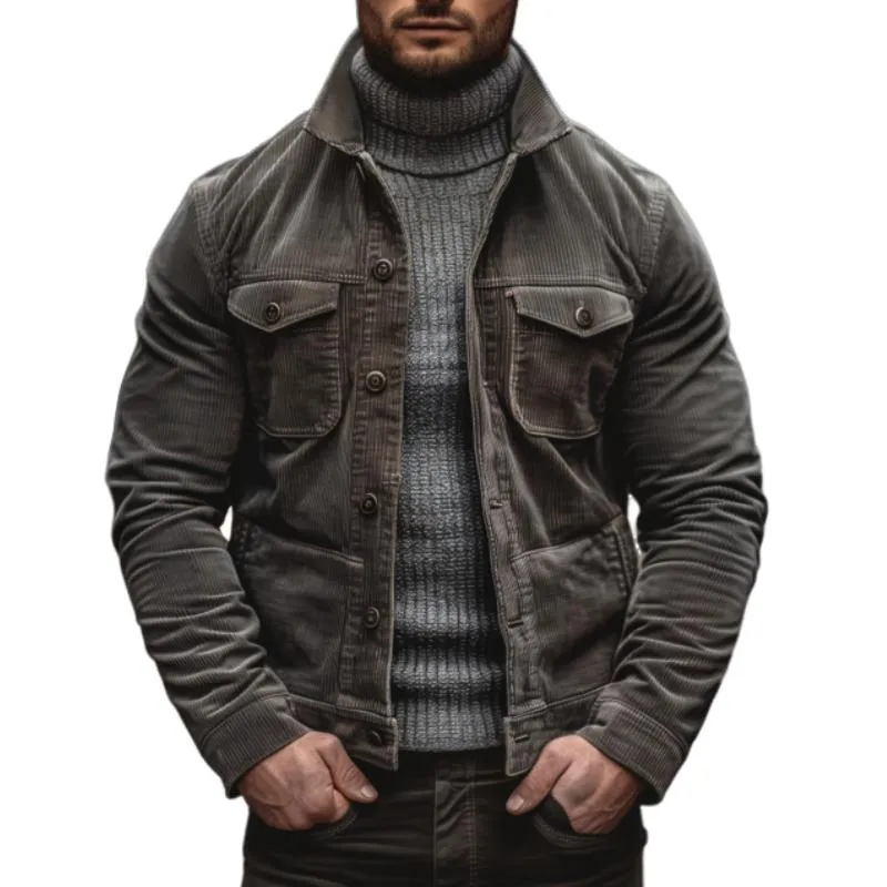 Men's Vintage Lapel Corduroy Single Breasted Slim Jacket 22871789M sold by Manly