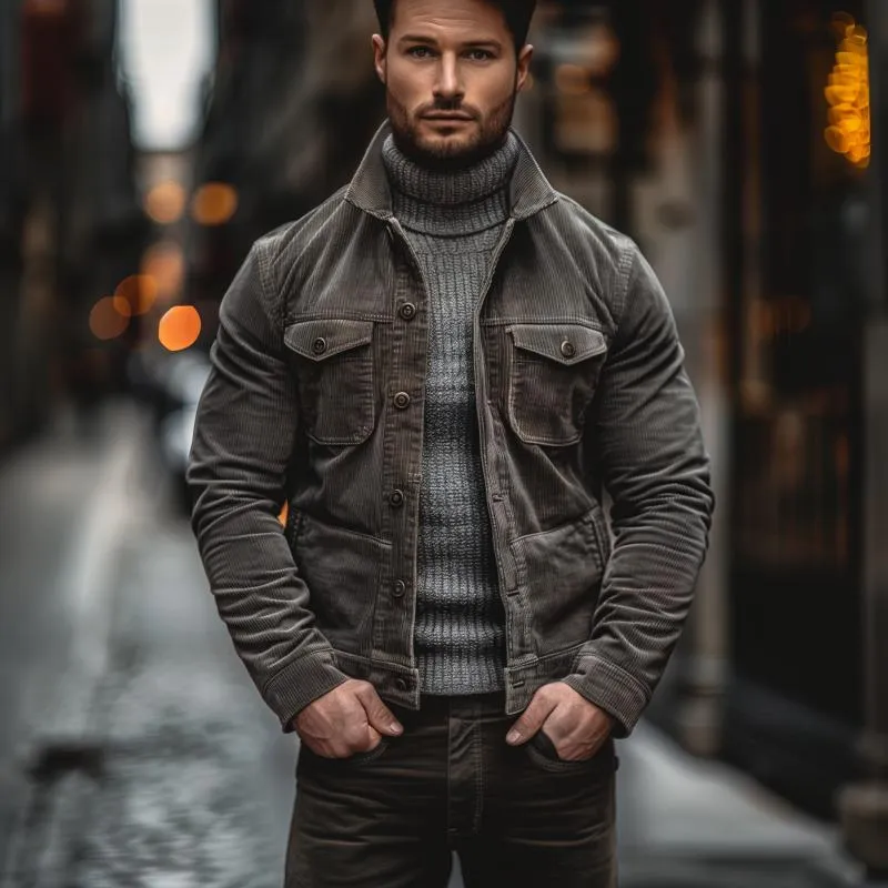 Men's Vintage Lapel Corduroy Single Breasted Slim Jacket 22871789M sold by Manly product image thumbnail 3