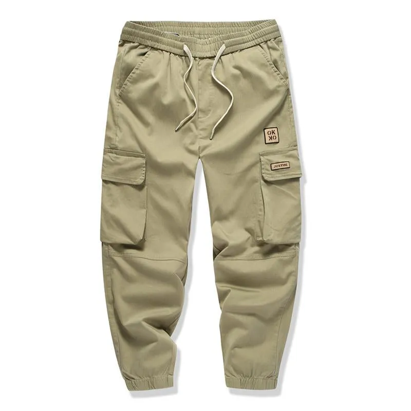 Men's Casual Sports Solid Color Multi-pocket Elastic Waist Cargo Pants 10272066M sold by Manly