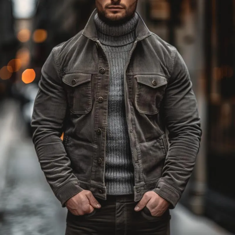 Men's Vintage Lapel Corduroy Single Breasted Slim Jacket 22871789M sold by Manly product image thumbnail 2