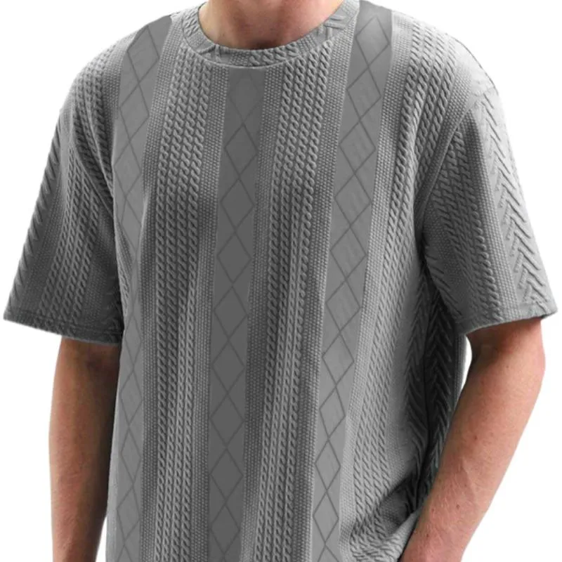 Men's Retro Jacquard Round Neck Loose Short Sleeve T-Shirt 44199259M sold by Manly product image thumbnail 3