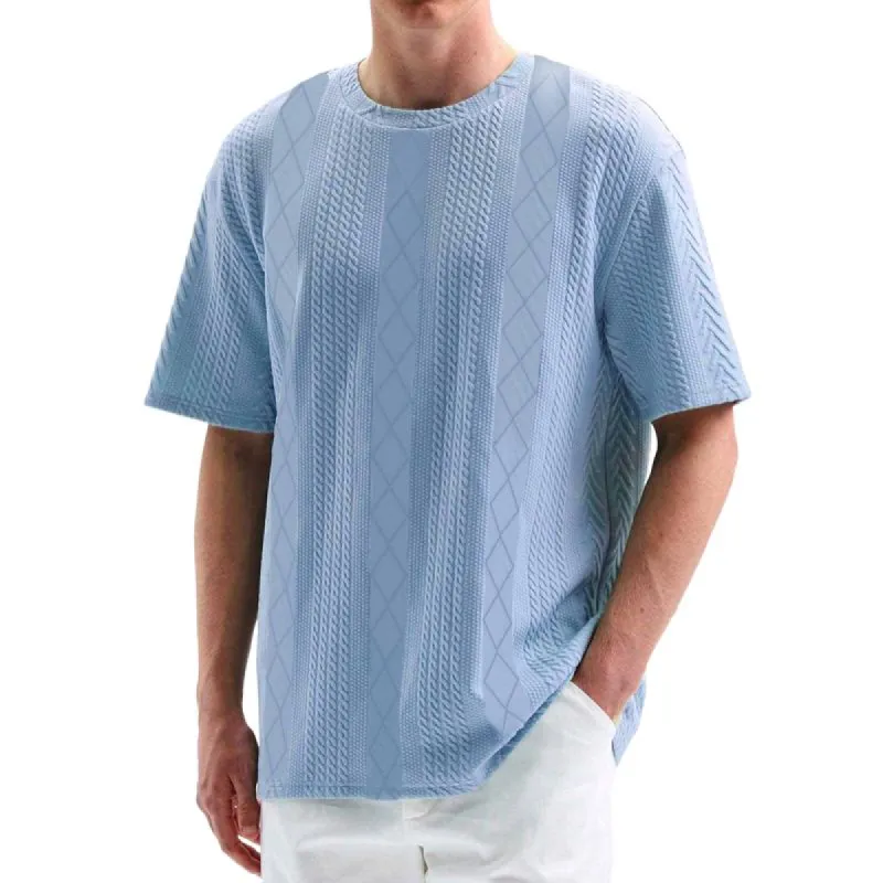 Men's Retro Jacquard Round Neck Loose Short Sleeve T-Shirt 44199259M sold by Manly