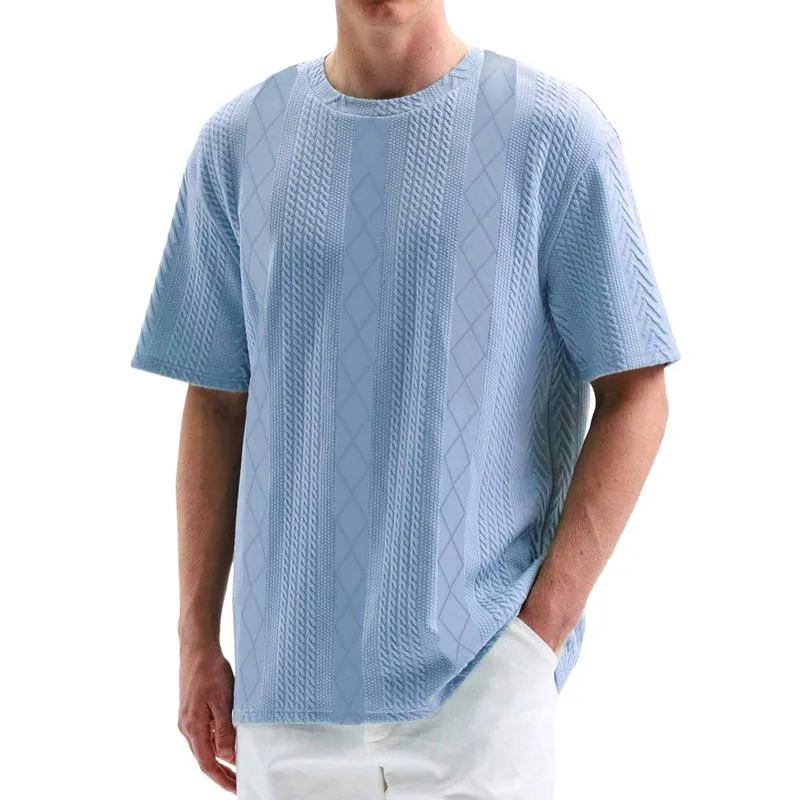 Men's Retro Jacquard Round Neck Loose Short Sleeve T-Shirt 44199259M sold by Manly