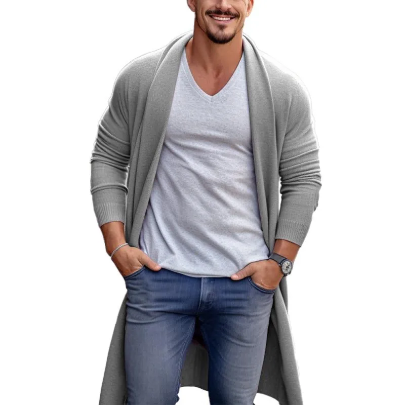 Men's Casual Solid Color Mid-Length Long-Sleeved Knitted Cardigan 40619426M sold by Manly