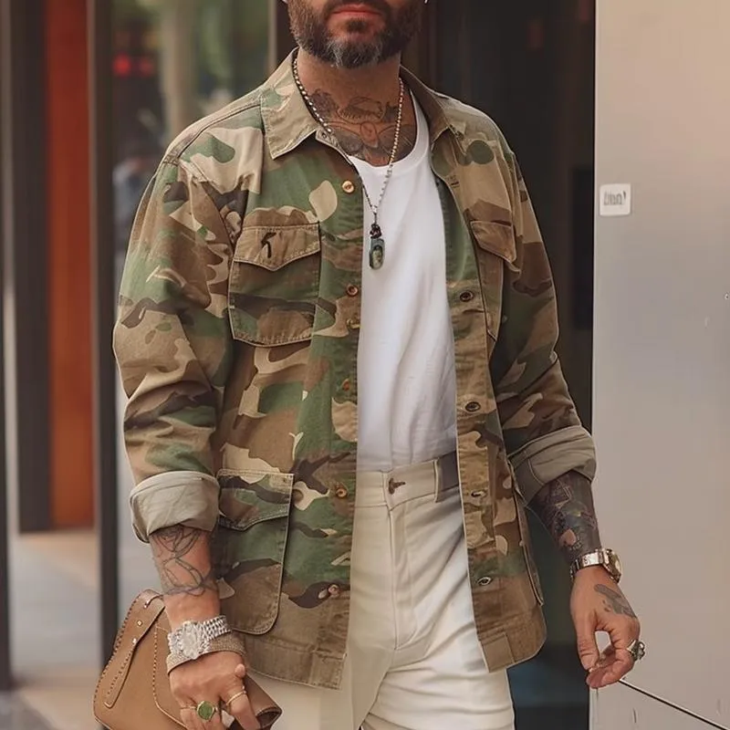 Men's Vintage Camouflage Print Multi-Pocket Jacket 25562589X sold by Manly product image thumbnail 4