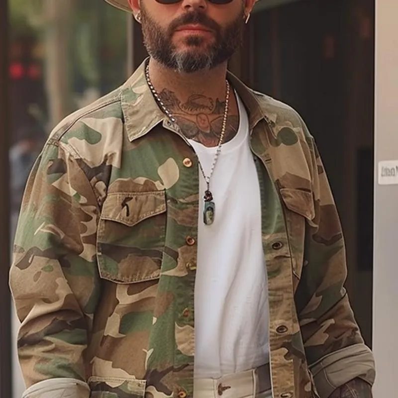 Men's Vintage Camouflage Print Multi-Pocket Jacket 25562589X sold by Manly product image thumbnail 2