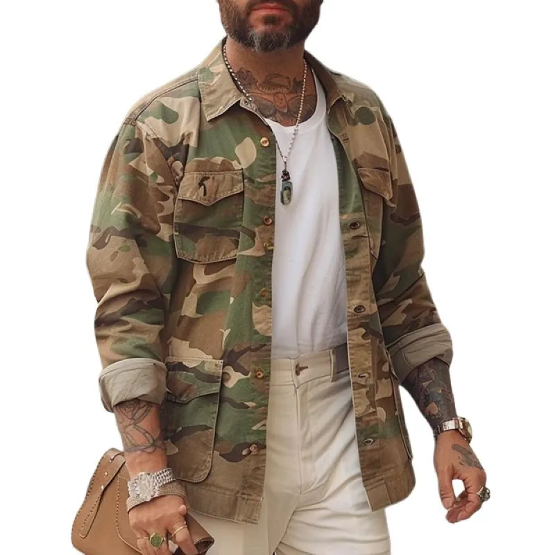 Men's Vintage Camouflage Print Multi-Pocket Jacket 25562589X sold by Manly
