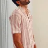 Men's Casual Striped Hollow Lapel Short Sleeved Shirt 53997689Y sold by Manly