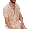 Men's Casual Striped Hollow Lapel Short Sleeved Shirt 53997689Y sold by Manly