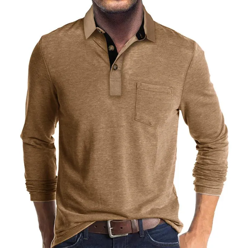 Men's Solid Color Long Sleeve Lapel Polo Shirt 38140025X sold by Manly