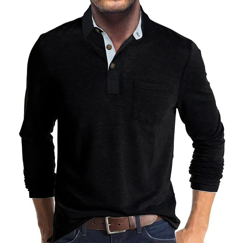 Men's Solid Color Long Sleeve Lapel Polo Shirt 38140025X sold by Manly product image thumbnail 5