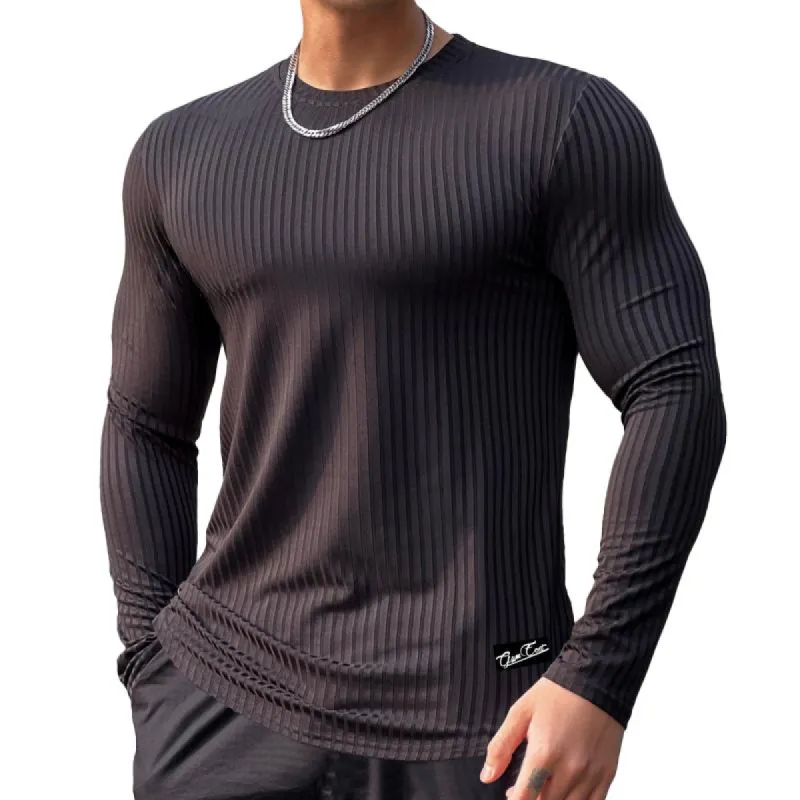 Men's Round Neck Striped Long Sleev T-shirt 57798046Z sold by Manly