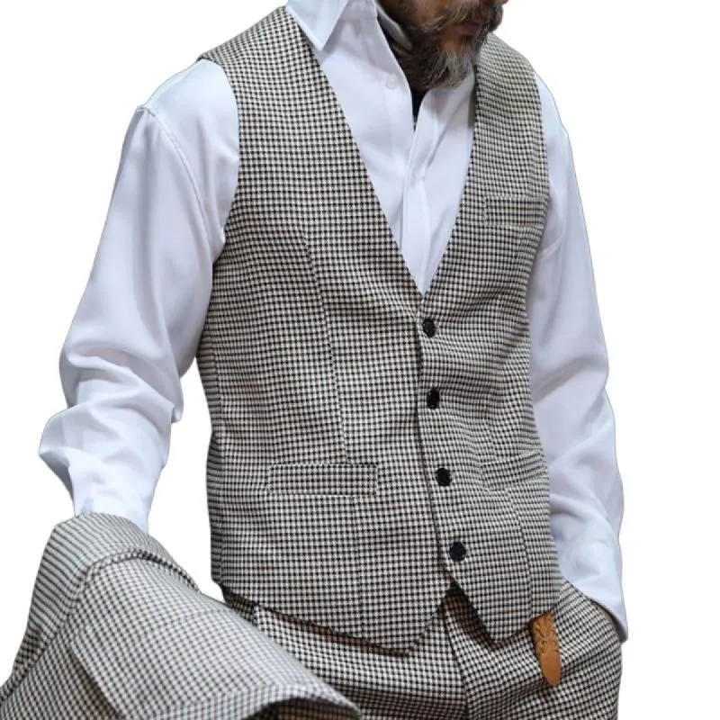 Men's Casual Vintage Houndstooth Pocket Vest 80781692TO sold by Manly