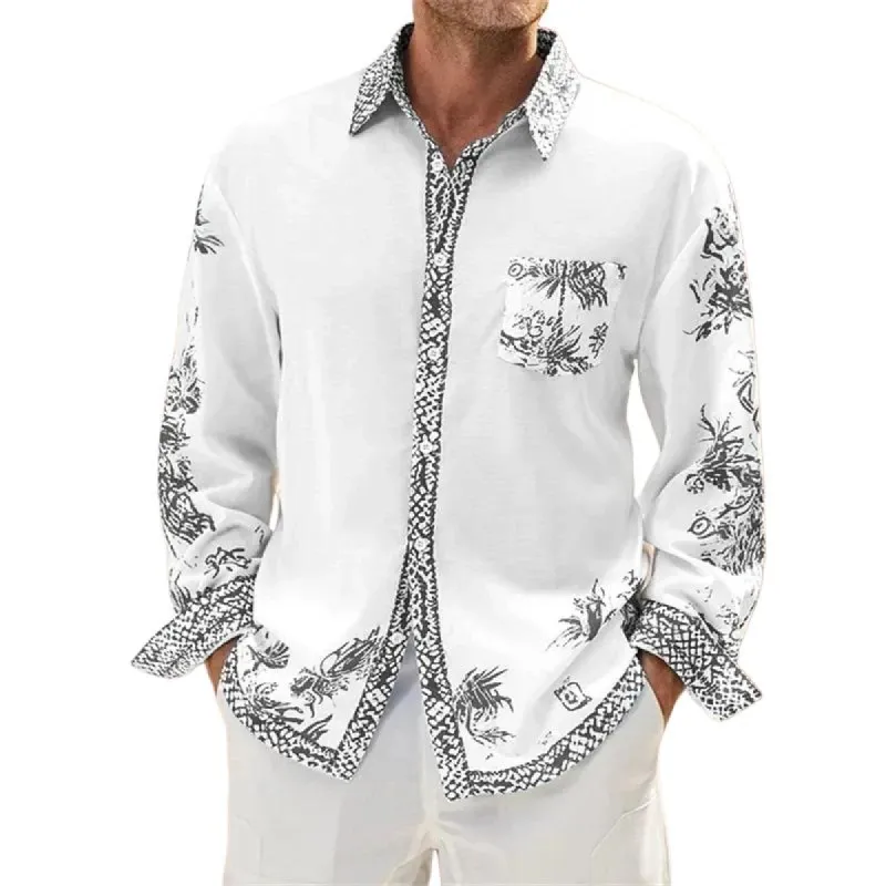 Men's Casual Hawaiian Print Long Sleeve Shirt 01869950X sold by Manly