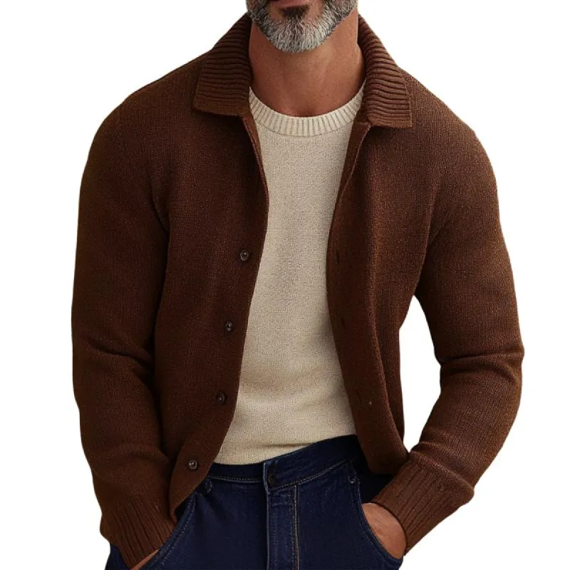 Men's Retro Casual Solid Color Lapel Sweater 69488510TO sold by Manly