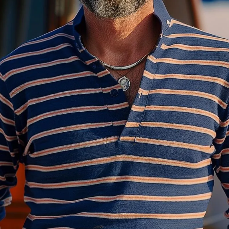 Men's Striped Lapel Long Sleeve Polo Shirt 04059651Z sold by Manly product image thumbnail 3