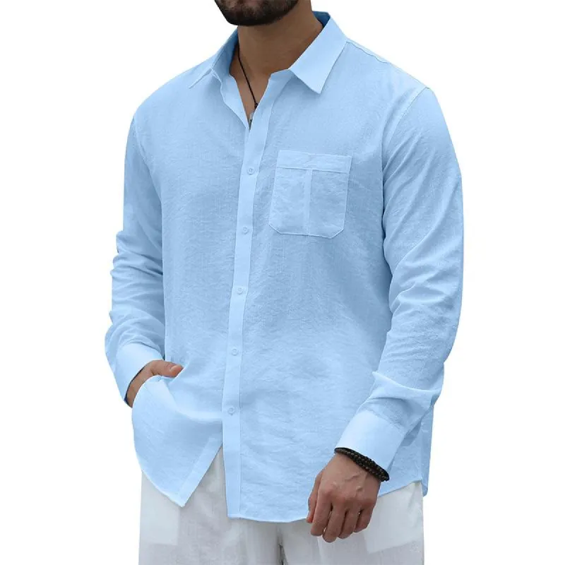Men's Casual Solid Color Breast Pocket Lapel Long Sleeve Shirt 31125654Y sold by Manly