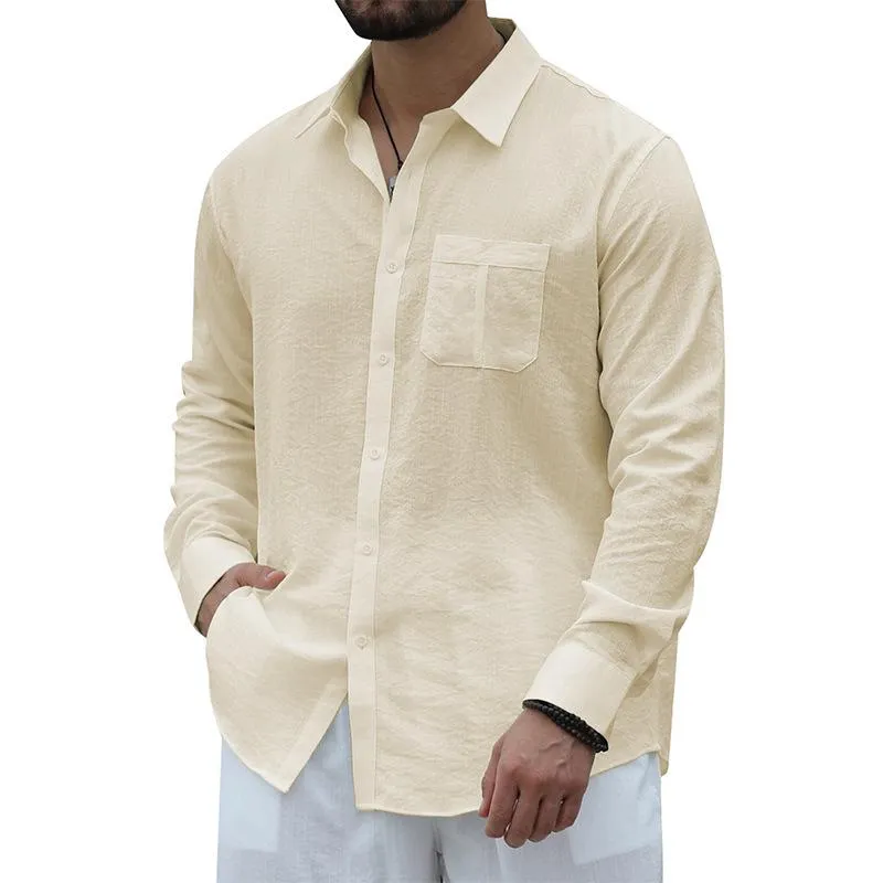 Men's Casual Solid Color Breast Pocket Lapel Long Sleeve Shirt 31125654Y sold by Manly product image thumbnail 4