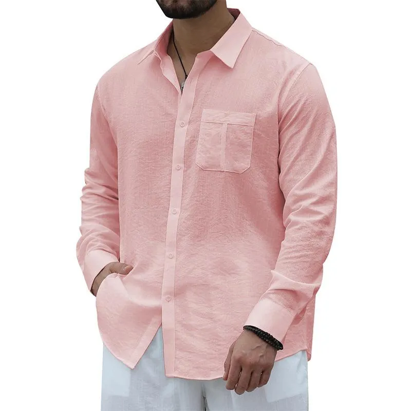 Men's Casual Solid Color Breast Pocket Lapel Long Sleeve Shirt 31125654Y sold by Manly product image thumbnail 3