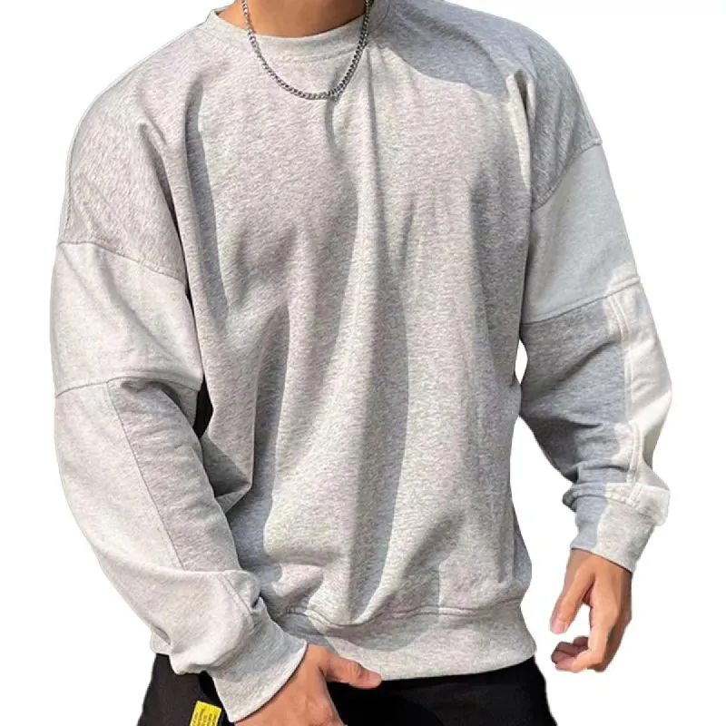Men's Casual Loose Round Neck Patchwork Pullover Sweatshirt 55276838M sold by Manly